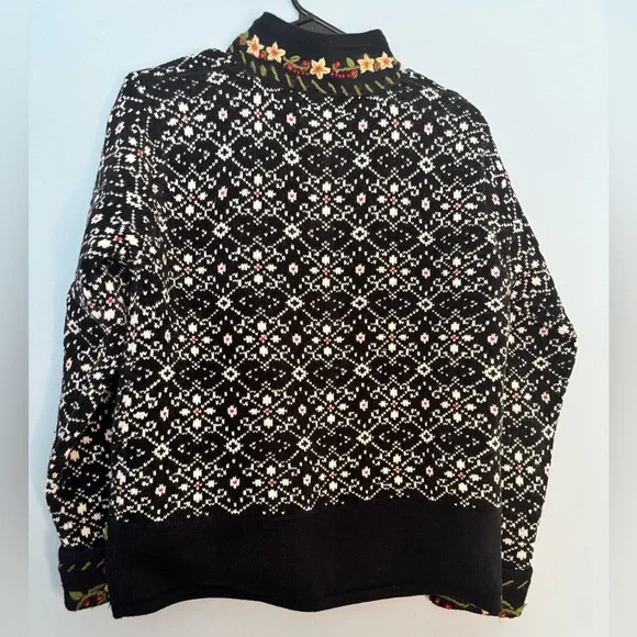 Jenny Sweater Cardigan Long Sleeve Size Medium Nordic Embroidered Floral Print - Picture 2 of 9